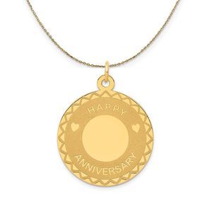 14k Yellow Gold Happy Anniversary Circle Necklace - 20 Inch